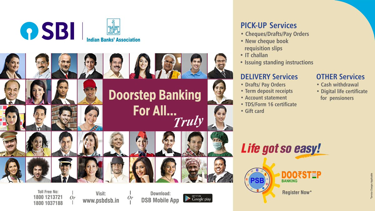 TheOfficialSBI's tweet photo. Your bank is now at your doorstep. Register for doorstep banking today!
To know more: https://t.co/LrYlCCy9zK
Toll-Free no. 1800 1037 188 or 1800 1213 721
#DoorstepBanking #DSB #Banking #ChequePickupService #DSBApp https://t.co/6az8MkXj2k