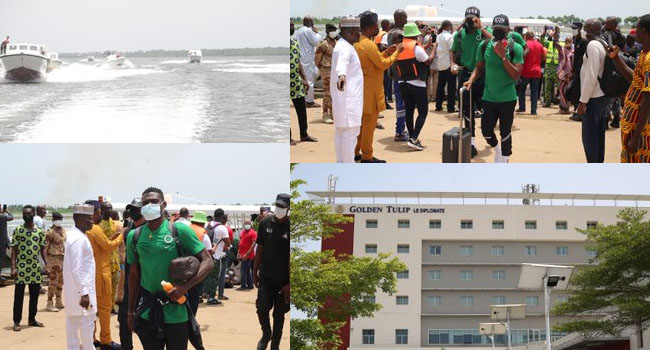 channelstv's tweet photo. AFCON Qualifier: Super Eagles Arrive Benin Republic By Boat 
https://t.co/hpisQH1yi9 https://t.co/n0W07S2ZEL