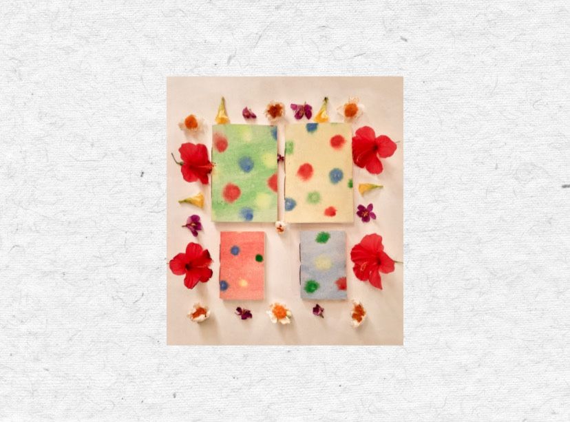 Holi colour is random and unstructured, as it is in these very limited notebooks. You never know what you'll end up with. But you do know what you'll find inside... these are going to be custom made, so you get to decide how you'd like your pages - blank, stripes or grids.