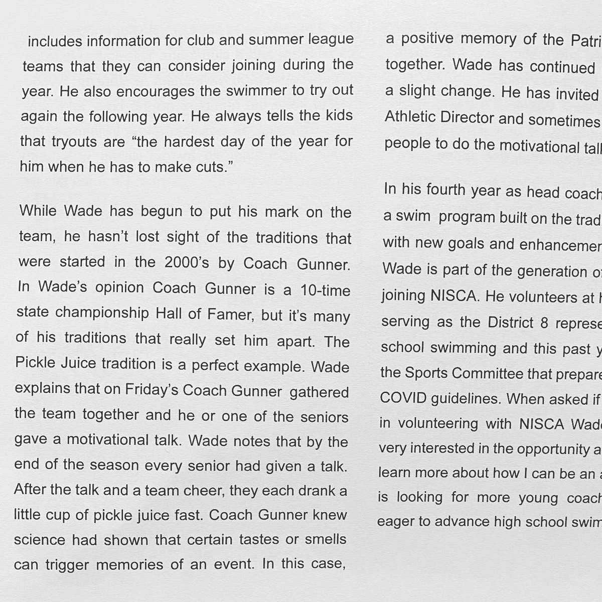 NISCA- National Interscholastic Swim Coaches Association recognizes Coach Thaxton in their January/February 2021 Journal. The article highlights that the Bob Jones swim program is built on traditions of the past, with new goals and enhancements for the future.