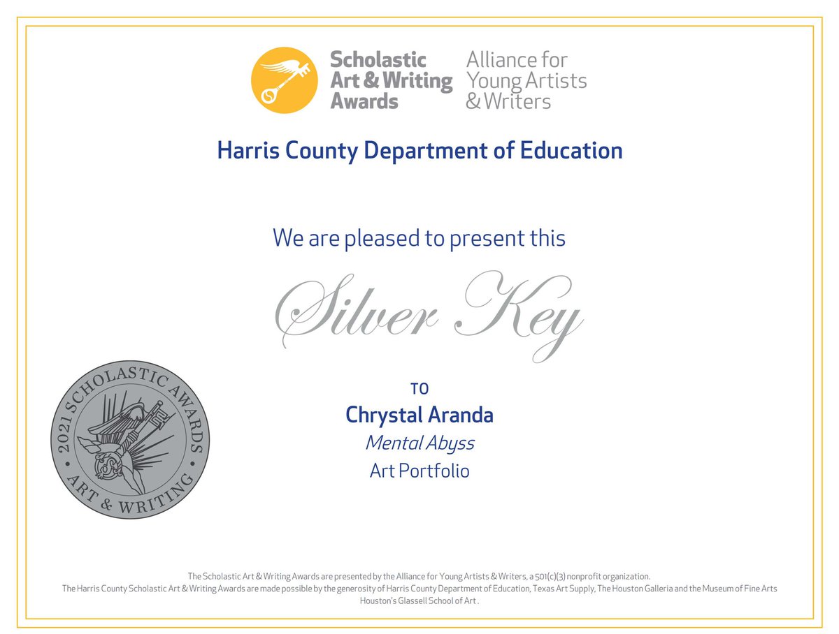 FulshearHS_art's tweet photo. Congratulations to Chrystal!! She submitted to @artandwriting and crushed it! These are our first ever Scholastic Awards for CFHS! 
She received the following awards + 2 Honorable Mentions! 
#chargerartists @Fulshear_HS @LamarConsPVA https://t.co/yG93xrvqzO