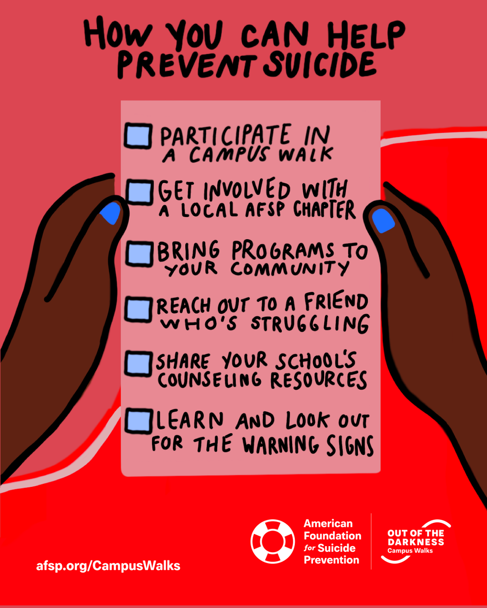 afspnational's tweet photo. Take steps to prevent suicide in your community using this checklist! ✅ 

Which ones can you check off? https://t.co/9uQB4XvYYX