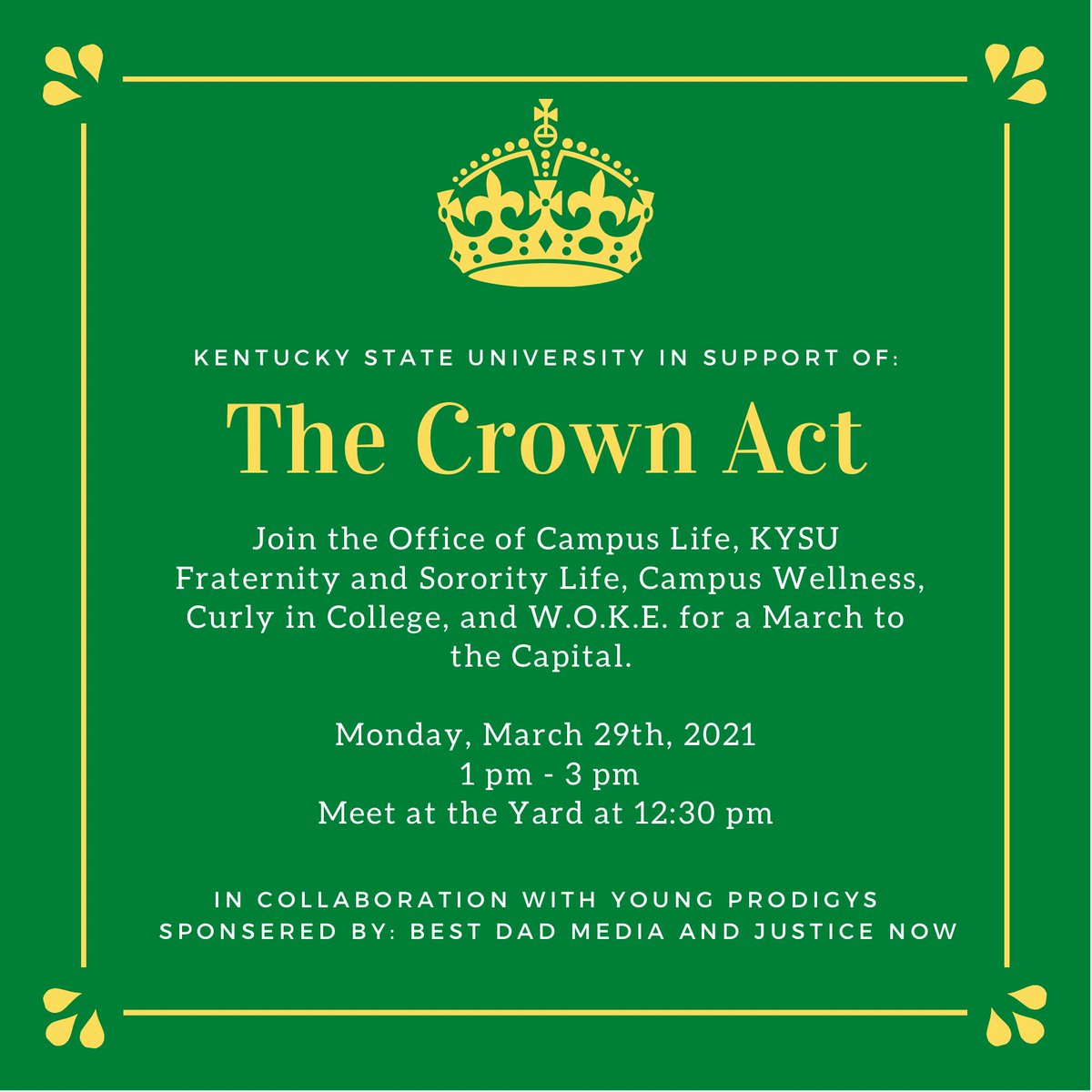 Join us Monday for a March at the Capital in support of the Crown Act! We have amazing speakers, performances, and much more in store! We hope to see you there! 

#GoBREDS 💚💛