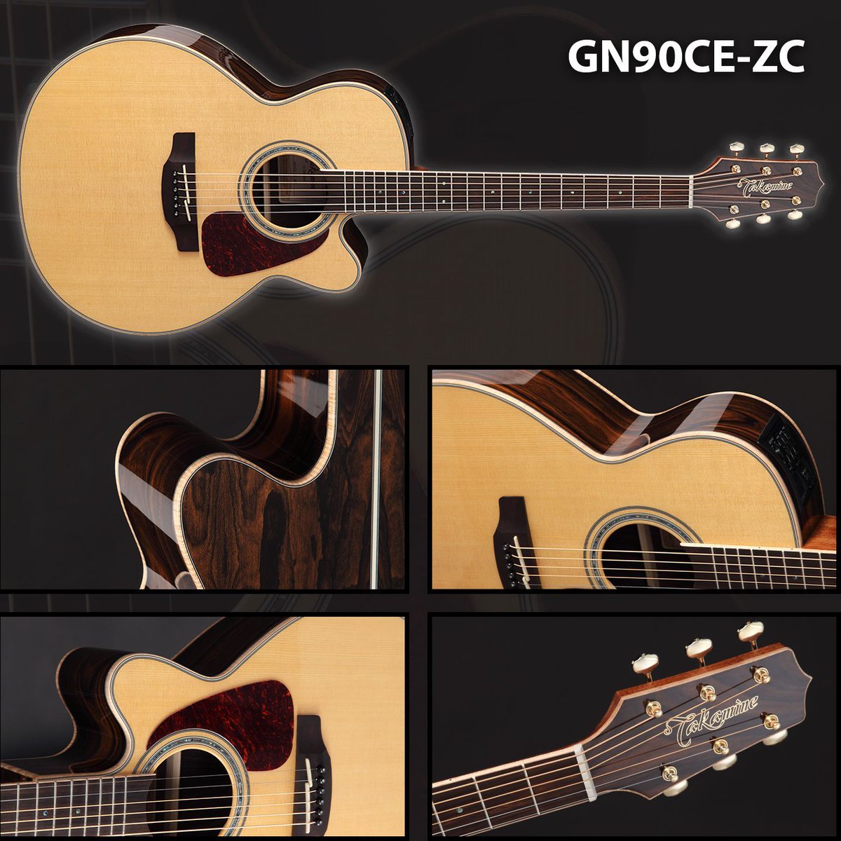 TakamineUK's tweet photo. Our #GuitarofTheWeek is the #GN90CEZC. It features a #solidspruce top &amp; remarkable, rare ziricote back + sides. #Ziricote is a central American wood marked by beautiful grain that sometimes resembles landscapes. The TP4TD electronics make it easy to use on stage. #takamineguitars https://t.co/eJwNojT0Z4