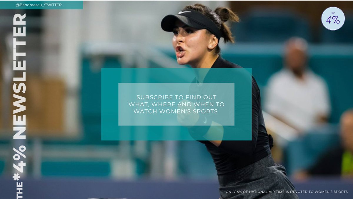 Subscribe to The 4% Newsletter! Written and delivered every Friday by Homestand's Sofia Surace. It has a very specific objective - inform people on where and when to watch women's sports! *Only 4% of national airtime is devoted to women's sports.* 
womenssportsontv.substack.com