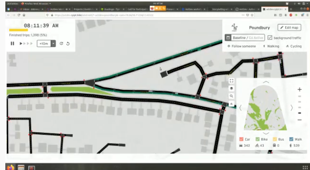 robinlovelace's tweet photo. Interested in planning for 🚶+🚲 (- 🚗 dependency)? Like data? This just-published video may be for you, with presentations from myself, @talbot_joey, @cyclestreets and @CarlinoDustin from the #ActDev team: https://t.co/PvxZ6JcmwO. With great demo of #abstreet simulation https://t.co/AV2IMbqlt1