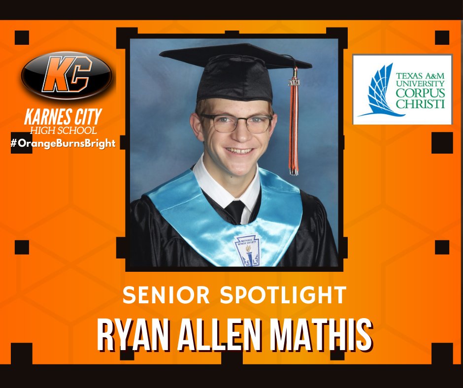 Ryan Allen Mathis  has been accepted into Texas A&amp;M University-Corpus Christi and Texas A&amp;M University-Kingsville. He plans to attend Texas A&amp;M-Corpus Christi in the Fall of 2021 to pursue a Bachelor of Science Degree in Civil Engineering. Ryan plans to become a Civil Engineer.
