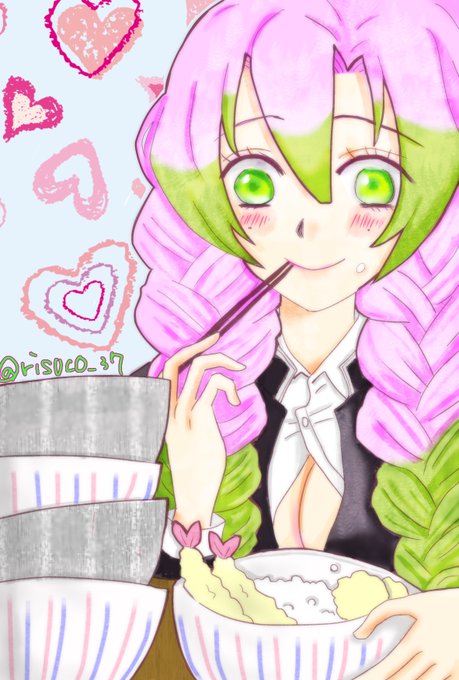 りすこさんがTwitterに投稿した甘露寺蜜璃(鬼滅の刃)のイラスト。