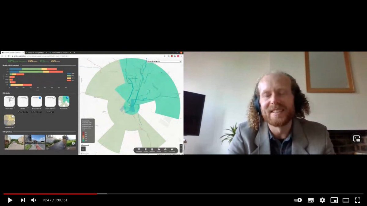 robinlovelace's tweet photo. Interested in planning for 🚶+🚲 (- 🚗 dependency)? Like data? This just-published video may be for you, with presentations from myself, @talbot_joey, @cyclestreets and @CarlinoDustin from the #ActDev team: https://t.co/PvxZ6JcmwO. With great demo of #abstreet simulation https://t.co/AV2IMbqlt1
