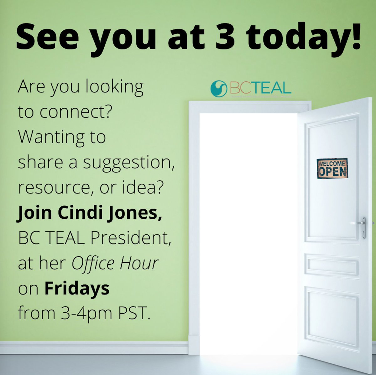 bcteal's tweet photo. QUESTIONS ABOUT THE CONFERENCE? Ask Cindi by going to the zoom link on the page https://t.co/Ct9yfJicuV
#bcteal #tesol_assn #iatefl #ATESLNews #TESLSASK #TEALMB #TESLOntario #TESL_NB #TESLNS #TESLNL #TEALNews #TESOL #ELT #NYSTESOL #WATESOL #OR_TESOL #new2teal #cdnELT #LINCchat https://t.co/knJWKxQIZ2