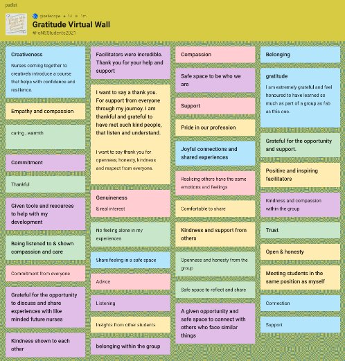GiselleatFoNS's tweet photo. Inspiring, Powerful &amp; Insightful participatory evaluation of RBCS experience by #FoNSStudents2021 From survey monkey➡️jamboard theming➡️creating menti clouds &amp; a virtual wall of gratitude! Thank you all! @MrsBosanquet @gracemcook28 @ElliePhonstan @MRadford_HEECN @FoNScharity https://t.co/mnAOHu4Tb5