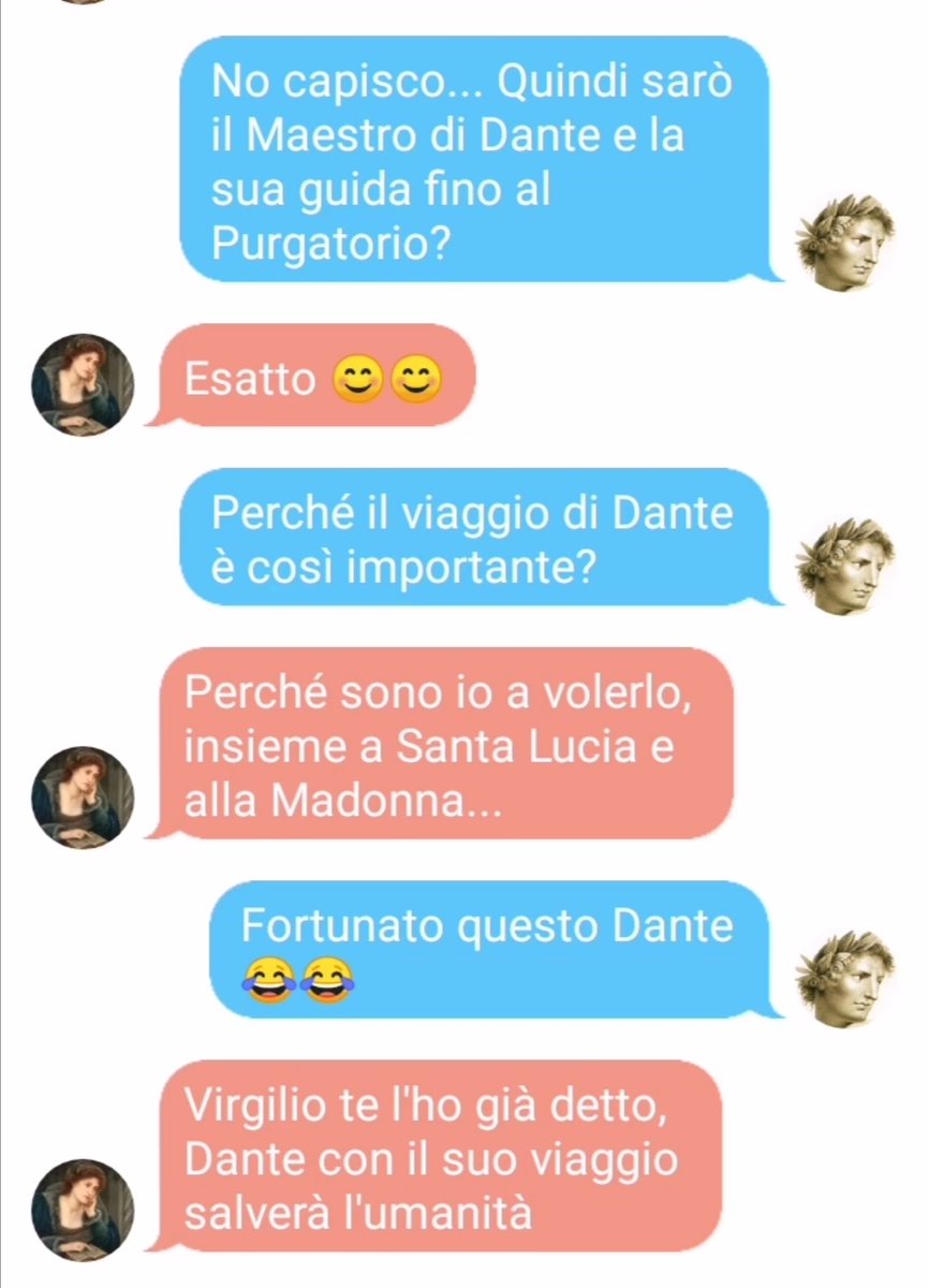 2bsCo's tweet photo. La chat surreale tra Virgilio e Beatrice (parte 1°)
#ilviaggioinizia
@MuseLOMBARDIA @raigulp
#DanteSocial https://t.co/6w3oMumadT