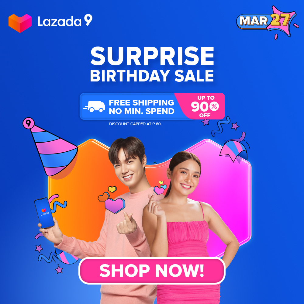 LazadaPH's tweet photo. It's our Birthday and you're invited to the celebration!
Let's party with discounts up to 90% OFF plus Free Shipping with no minimum spend.

Shop now at https://t.co/XOntU5H2a3 &amp; make all your wishes come true on #Lazada9Birthday!
#LazCelebrate9Years #LazadaSurpriseBirthdaySale https://t.co/H63mpsDjdt