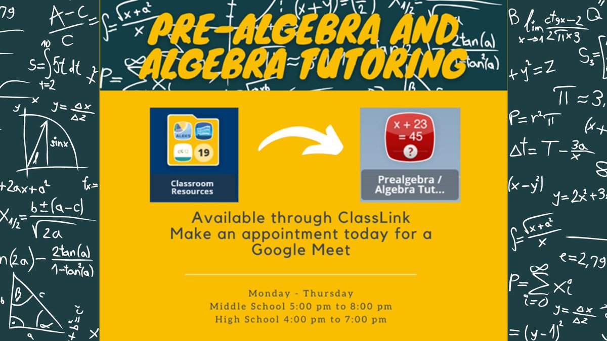 Pre-Algebra and Algebra tutoring available online for all Lake County School students. Sign up today and get the help you need!