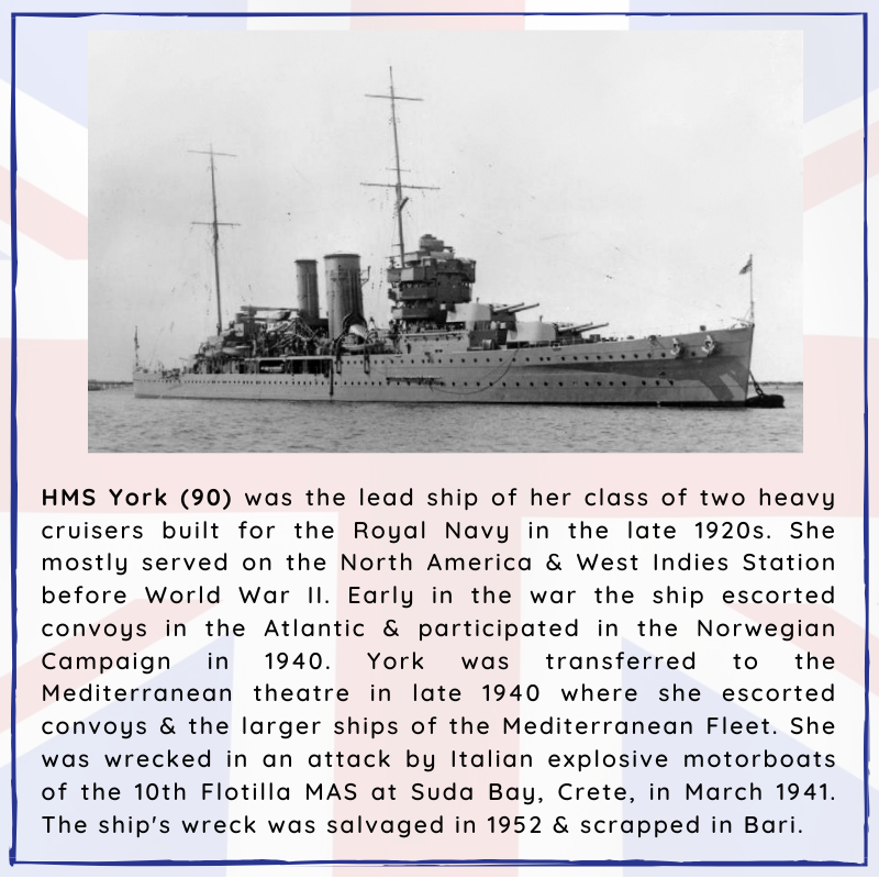 BritishHistorym's tweet photo. #otd 26 March 1941 - HMS York (90) was wrecked after an attack by Italian Explosive Motorboats.

 Two British seamen were killed.

#lestweforget #Secondworldwar #Britishhistory #Royalnavy @RoyalNavy #HMSYork https://t.co/I6rFN0kPkW