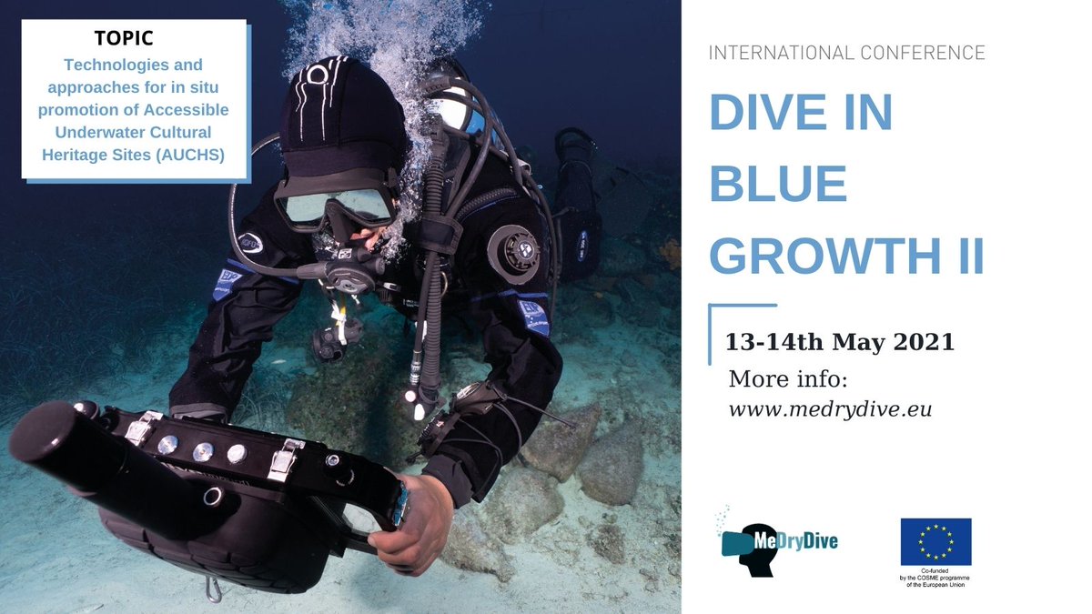 MeDryDive's tweet photo. "Dive in Blue Growth" is the 2nd Conference on the Promotion of Underwater Cultural Heritage Sites.
✅Its first topic regards the role of technology in ameliorating divers' learning experience, providing the best possible context while they are underwater. https://t.co/0UWzhzgNTO