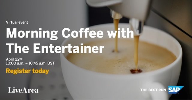 Take 45 mins and join SAP, The Entertainer &amp; LiveArea exploring how SAP Commerce technology has enabled digital transformation at The Entertainer. Register now ☕️👉🏼 bit.ly/2NYuIN6