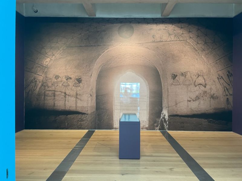 PhotoTexFabric's tweet photo. Check out the massive wall graphic we printed and installed at the ST. LOUIS ART MUSEUM this week for the upcoming, Nubia, Treasures of Ancient Africa exhibition opening April 18th. What you don't see in the photo is our team hanging in the air from scaffolding #phototex https://t.co/49qpY728x5