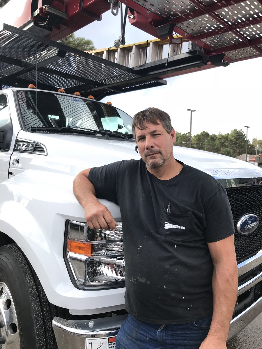 HumbleSignCo's tweet photo. With our heaviest of hearts, 
Our beloved Mark "The Monster" Ensign passed on to the other side last Saturday.
He was a strong installer and leader, and an even stronger friend and coworker.
Mark was a part of the Humble Sign Co family for many years and will be greatly missed https://t.co/2KyBT40XsV