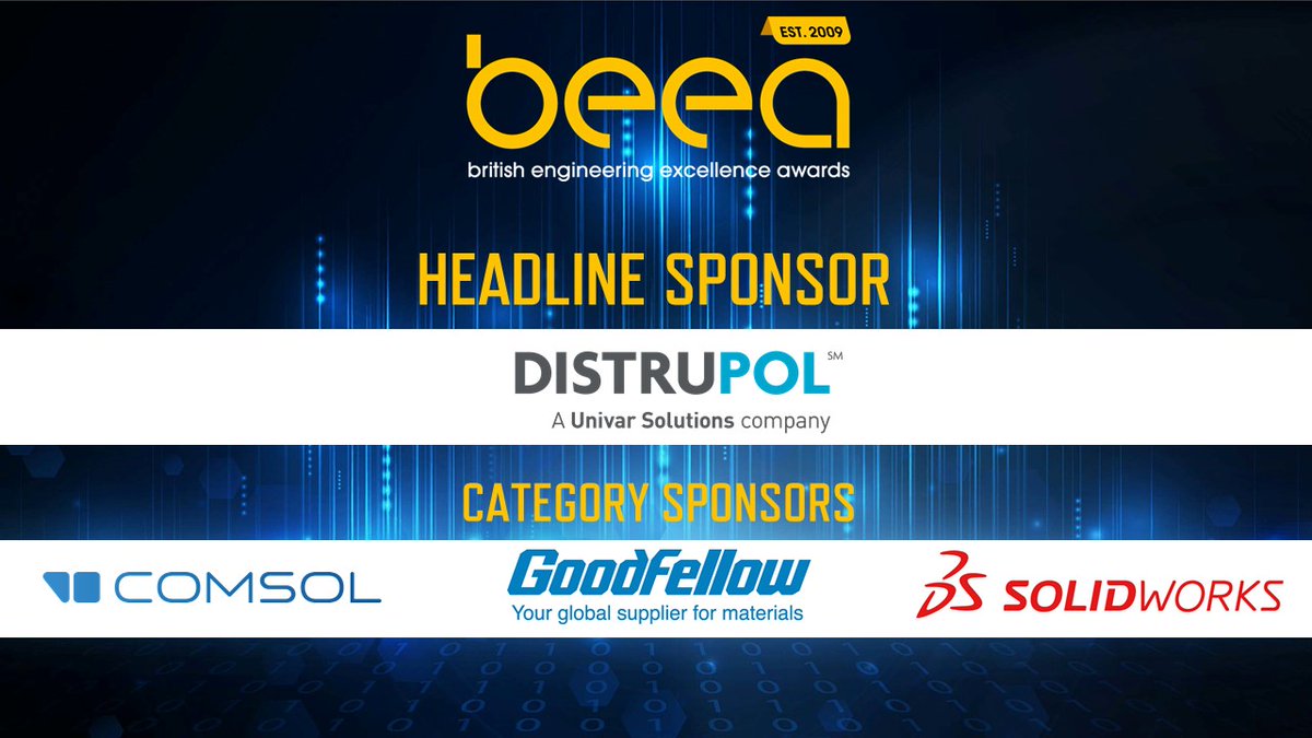 TheBEEAs's tweet image. That's a wrap on British Engineering Excellence Week 🎬

Thank you to everyone that entered the awards during such an unprecedented time &amp;amp; a huge thank you to all of the #BEEAS2020 sponsors! 

@Distrupol @Goodfellowltd @SOLIDWORKS  @COMSOL_Inc