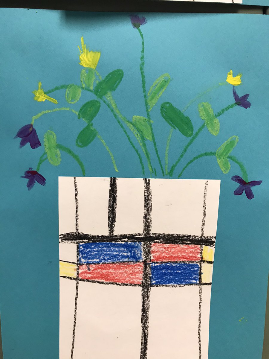 RBESartJohnson's tweet photo. Kindergarten Mondrian Flower Vase #redbud132 https://t.co/lAfuTKFyUB