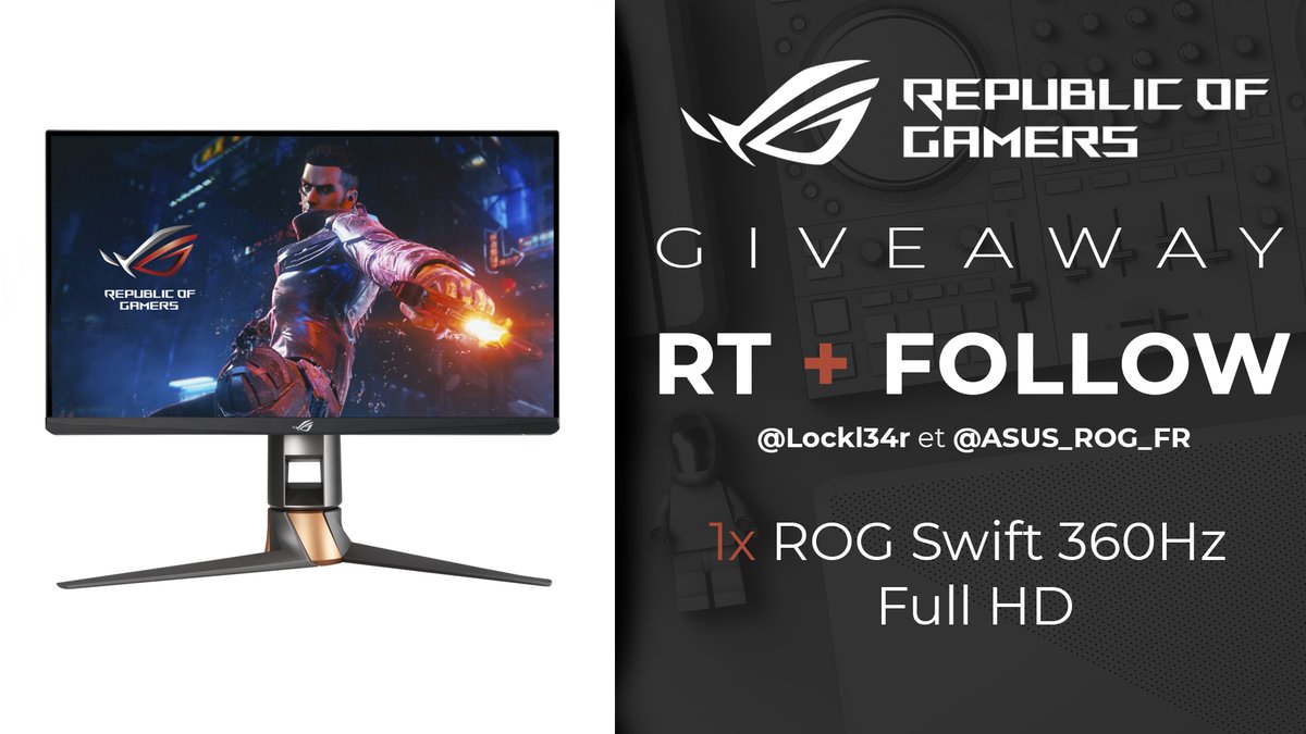 Lockl34r's tweet image. Cher Viewers,

JEU CONCOURS !!

À l’occasion de la sortie du premier écran ROG Swift 360hz Full HD @ASUS_ROG_FR et moi-même vous donnons la possibilité d’en gagner un !

Pour participer :
✅Follow @ASUS_ROG_FR &amp;amp; @Lockl34r
🔁RT

TAS : 02/04

#Ad