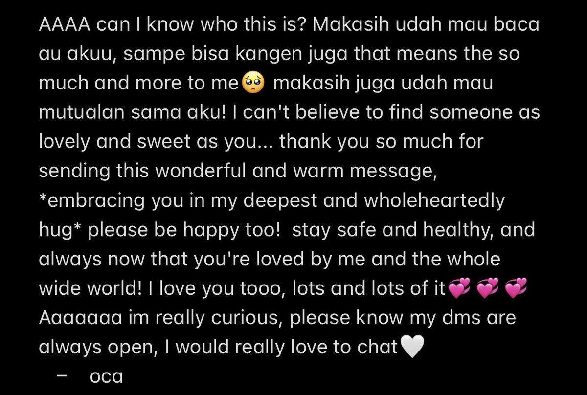 Hi juga sender! I can't put all my gratefulness in 280 characters, so I put it next to your message: