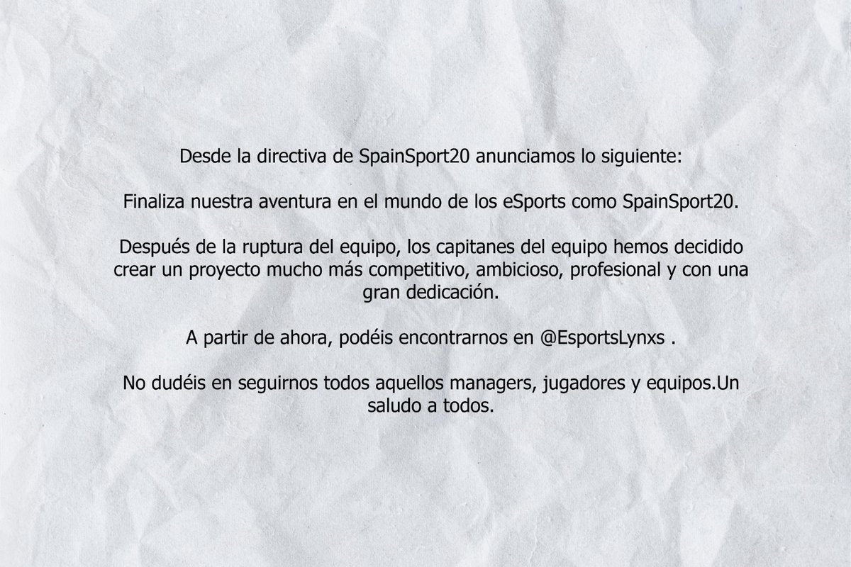 Gracias a todos los que en su día formaron parte de todo esto!!
@EsportsLynxs 
@AyudaVFO 
<a href="/VFOspain/">VFO España</a> 
<a href="/Ace_espanaa/">ACE España</a> 
@TopVirtuaLeague