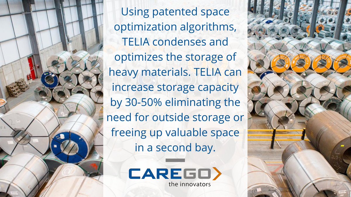 CareGo_Tek's tweet photo. #DidYouKnow Using patented space optimization algorithms, @CareGo_Tek's TELIA can increase your storage capacity by 30-50% eliminating the need for outdoor storage or a second storage bay. #automation #increasedcapacity #TELIA #solutions #optimization #steel https://t.co/y3QqhyLwf9