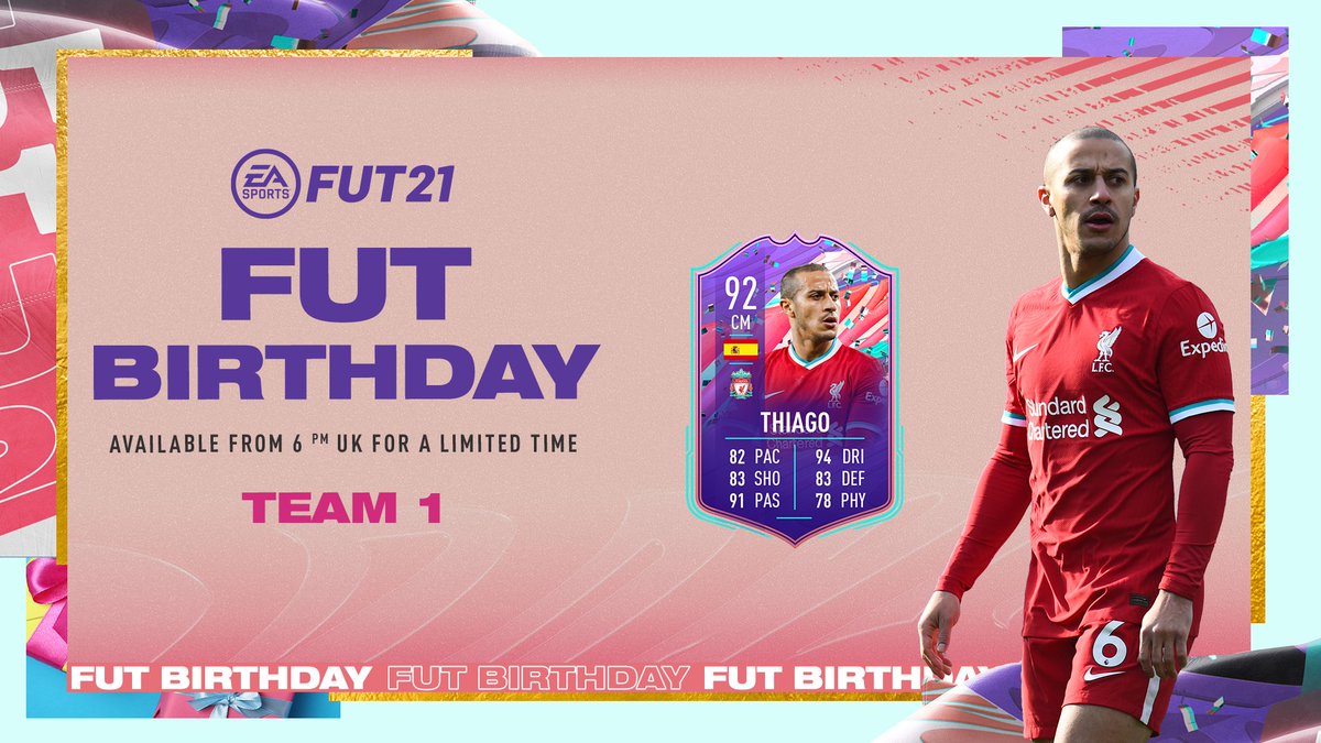 LFC's tweet photo. #FUTBirthday is here and @thiago6 has joined the birthday squad! 🥳 

@EASPORTSFIFA | #FIFA21 https://t.co/DaK2RV8nKZ