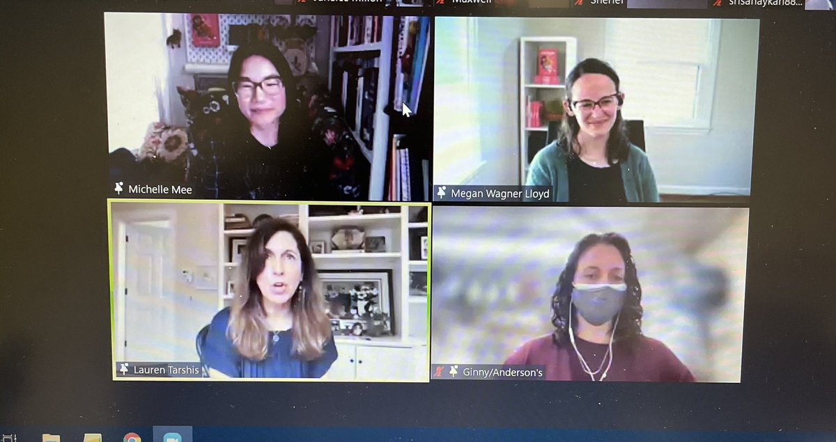 LizMHappy's tweet photo. Thank you, thank you @AndersonsBkshp for a fantastic author visit with Lauren Tarshis, Michelle Mee and Megan Wagner Lloyd. Such great lessons for our readers and writers! #204reads @laurenTarshis @buttersketch_ #meganwagnerlloyd #isurvived #allergic https://t.co/eIssWpmQXd