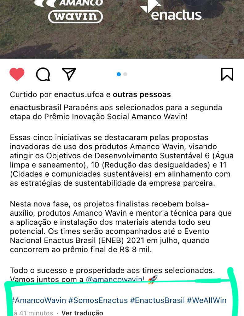 Meu primeiro projeto de inovação foi aprovado numa seleção nacional.  Ai que emoção.  Eu amo ser conselheira do @enactusbrazil #amancowavin