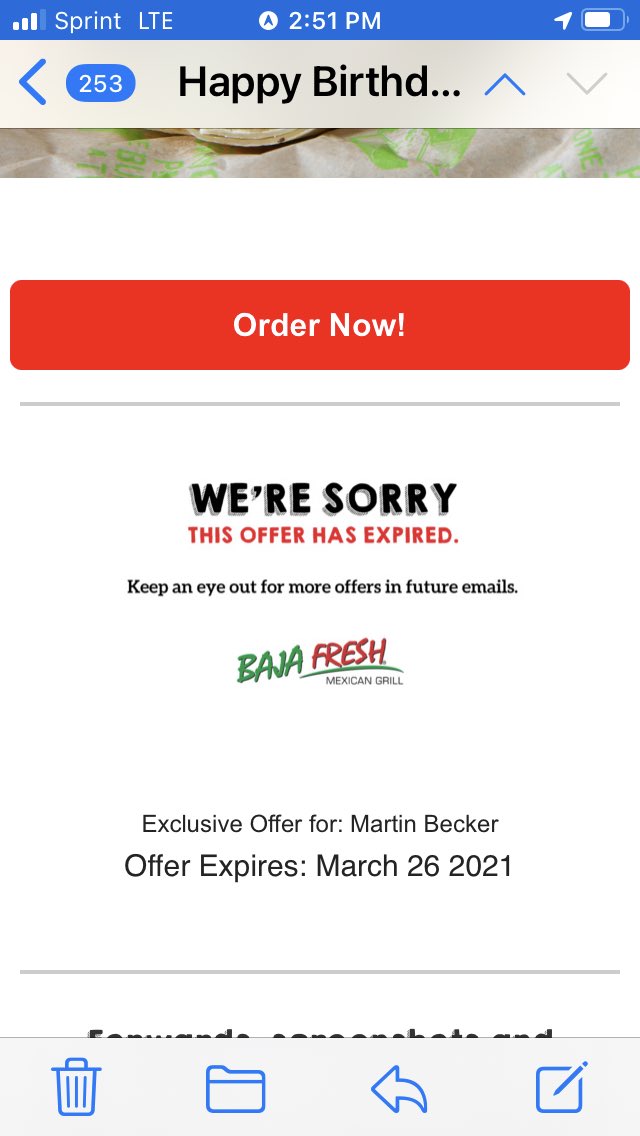 martini_becker's tweet photo. @BajaFresh was excited to take advantage of my birthday treat...except for https://t.co/MQMVQJeIsX