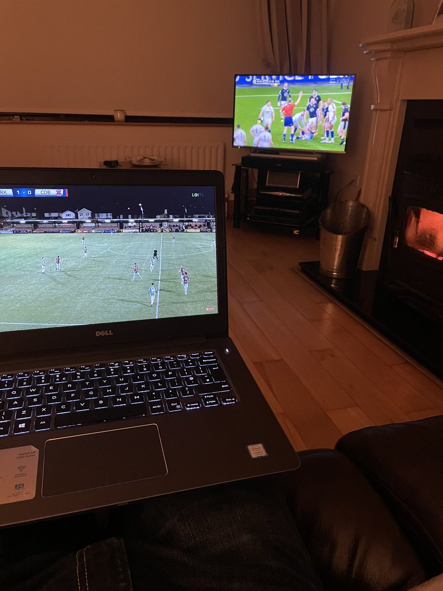 dechamcork's tweet photo. Local derby from turners cross on the laptop with one eye on the rugby with a nice mug of tea
#lockdownfriday https://t.co/KvYjgfweFN
