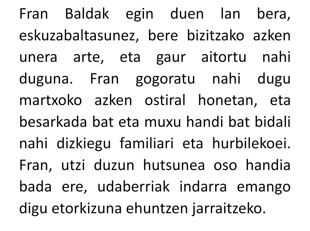 Azken ostiraleko irakurketan GURE kide eta lagun Fran Balda izan dute gogoan. #FranBaldaGogoan