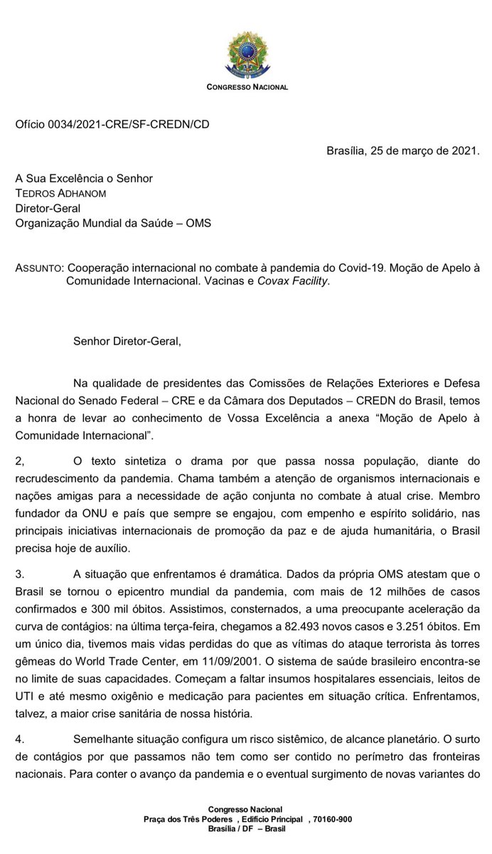 KatiaAbreu's tweet photo. Precisamos de mais vacinas e para todos os brasileiros! Pedimos mais doses obtidas por meio do consórcio global Covax Facility, liderado pela OMS. A situação que enfrentamos é dramática. Dados da própria OMS atestam que o Brasil se tornou o epicentro mundial da pandemia. https://t.co/Ctn3wvc8WV
