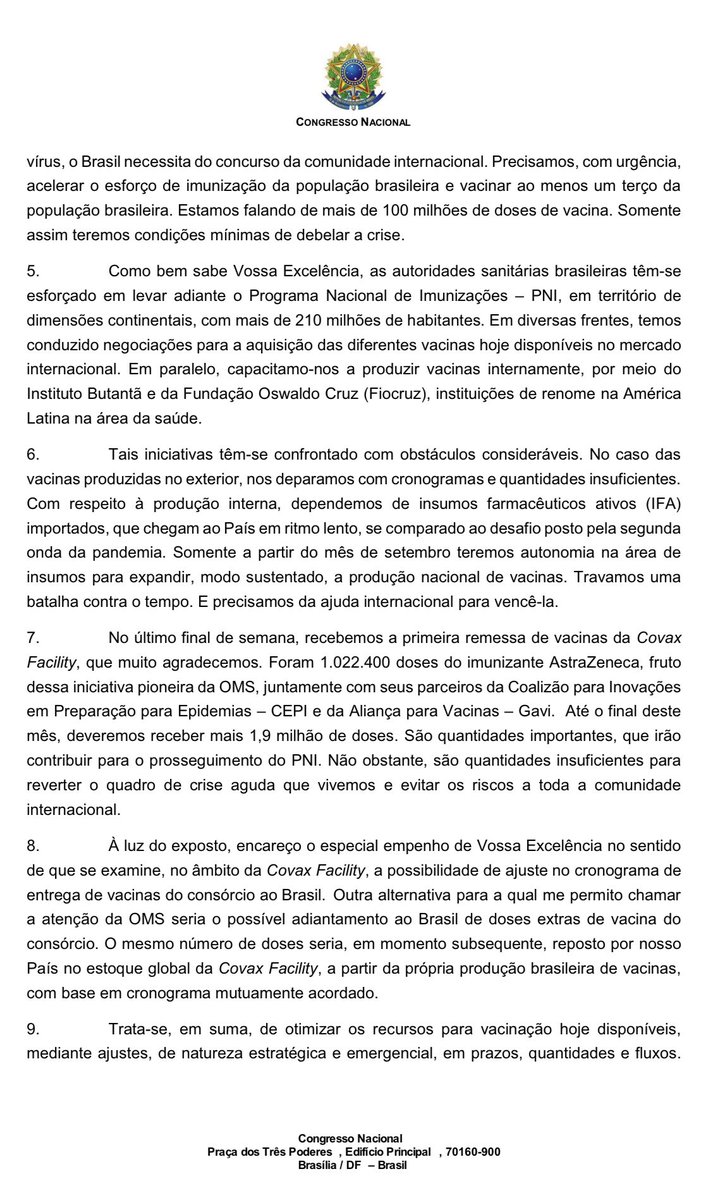 KatiaAbreu's tweet photo. Precisamos de mais vacinas e para todos os brasileiros! Pedimos mais doses obtidas por meio do consórcio global Covax Facility, liderado pela OMS. A situação que enfrentamos é dramática. Dados da própria OMS atestam que o Brasil se tornou o epicentro mundial da pandemia. https://t.co/Ctn3wvc8WV