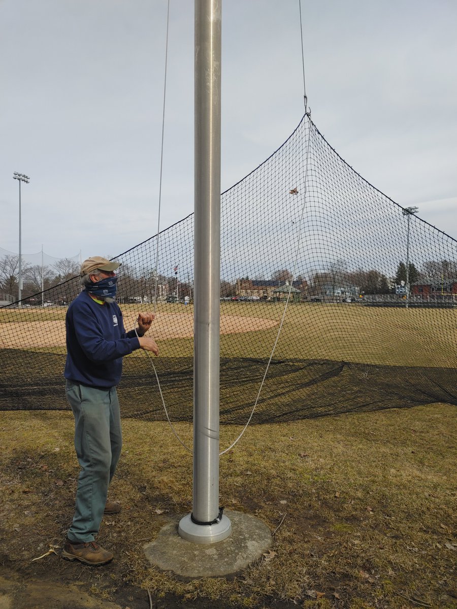 NeedhamDPW's tweet photo. #signsofspring #NeedhamDPW #PublicWorksMakesItHappen
Our Parks &amp; Forestry team has been busy all week prepping the fields around Town. 
The team installed safety and ballfield nets, painted and installed barrels, &amp; painted various sports fields. https://t.co/lmlUwMOYoJ