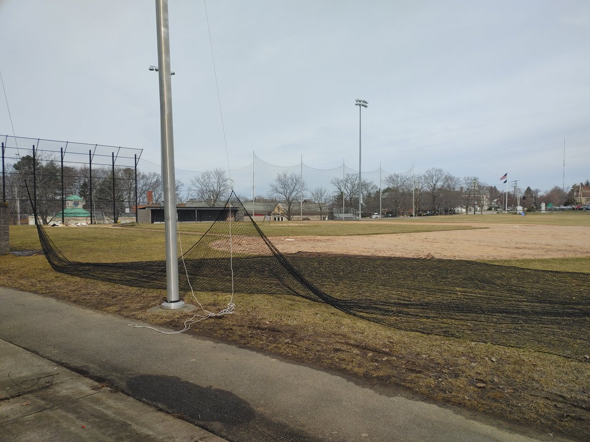 NeedhamDPW's tweet photo. #signsofspring #NeedhamDPW #PublicWorksMakesItHappen
Our Parks &amp; Forestry team has been busy all week prepping the fields around Town. 
The team installed safety and ballfield nets, painted and installed barrels, &amp; painted various sports fields. https://t.co/lmlUwMOYoJ