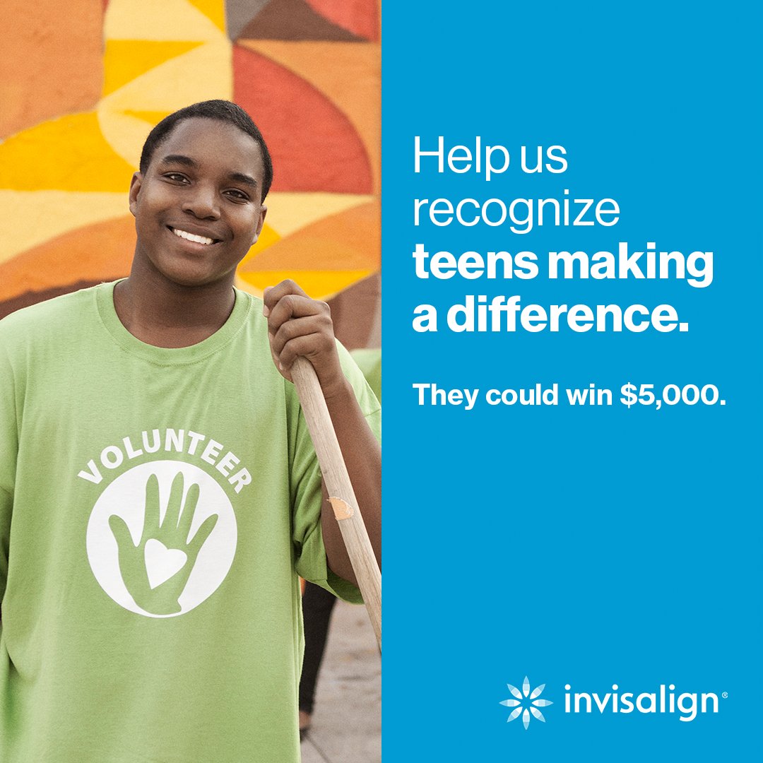 AlignTechInc's tweet photo. Time is running out to join the @Invisalign ChangeMakers! If you know a teenager – or you are a teenager that actively brings positive change, apply to enter #Invisalign ChangeMakers by March 31, 2021, to win $5K towards actively changing the world. https://t.co/AZz6ZdxSeq https://t.co/3LB914fsle
