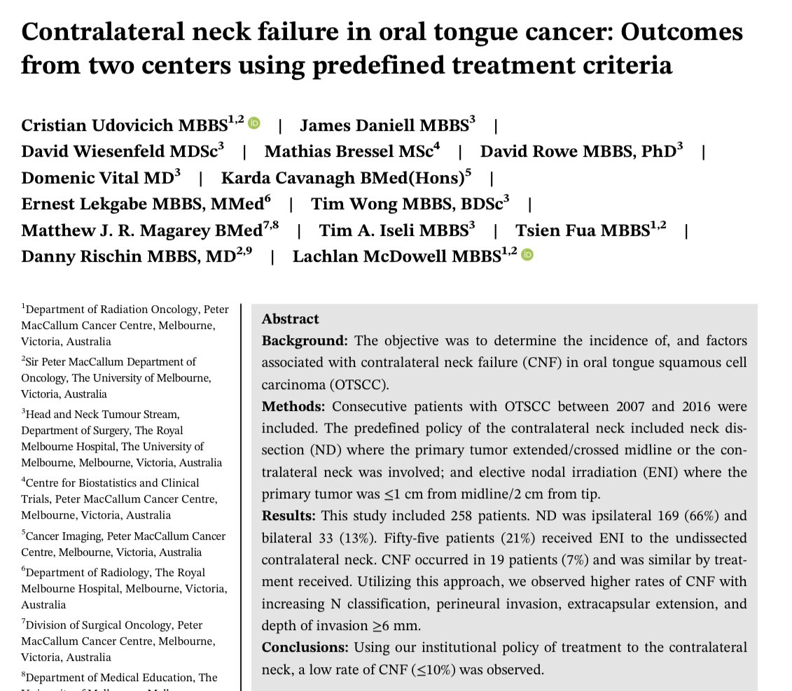 Jonathan Tomaszewski (@dr_jonathant) on Twitter photo Can we safely omit elective contralat neck trtmt in oral tongue cancer based on laterality of the primary? Valuable data from <a href="/lachiemcd/">Lachlan McDowell</a> <a href="/PeterMacRadOnc/">Peter Mac Radiation Oncology</a> <a href="/TheRMH/">The Royal Melbourne Hospital</a> bit.ly/3tXDURg #radonc #hncsm Can we safely omit elective contralat neck trtmt in oral tongue cancer based on laterality of the primary? Valuable data from <a href="/lachiemcd/">Lachlan McDowell</a> <a href="/PeterMacRadOnc/">Peter Mac Radiation Oncology</a> <a href="/TheRMH/">The Royal Melbourne Hospital</a> bit.ly/3tXDURg #radonc #hncsm