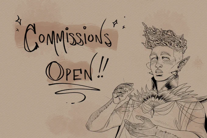 My commissions are open! Offering 3-5 slots this time around, click the link below for my commission info and how to contact me (do NOT dm me here about commissions, email only). If you have any questions/concerns, don't be afraid to ask!
&gt; • ? https://t.co/NyAYvyM2GZ ? • &lt; 