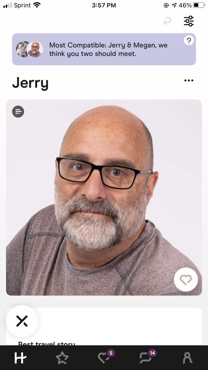 MPurgahn's tweet photo. I mean I know I’m always keeping my eye out for a sugar daddy but damn @hinge out of the thousands of men in my area THIS is who I’m most compatible with? (No offense Jerry) https://t.co/QUgBtef9CE