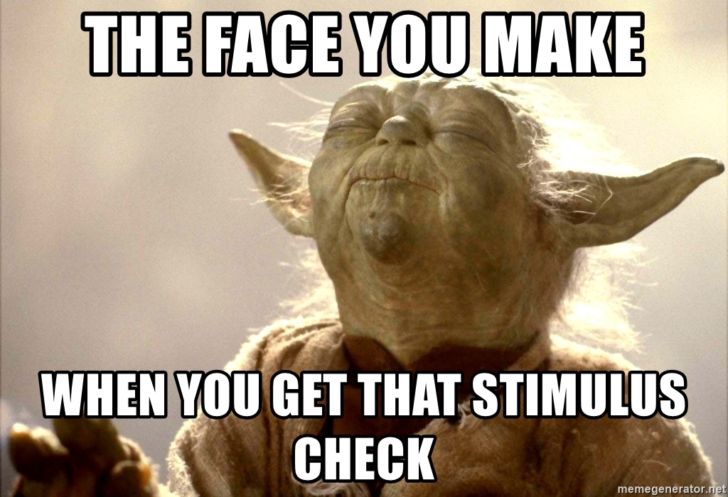 BlastOffDigital's tweet photo. Stimulus Check, mmmmm. Invest you must, or broke you'll be.  #StimulusCheck #MCO335 #StarWars https://t.co/qaWawvOcZk