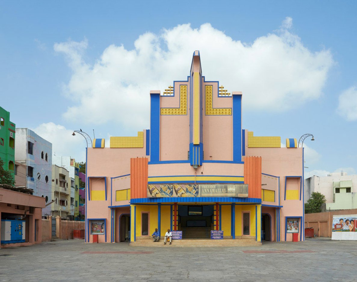Sturgeons_Law's tweet photo. Strange, old hybrid modernist movie theaters in S. India, exteriors https://t.co/jS8eXUk11C