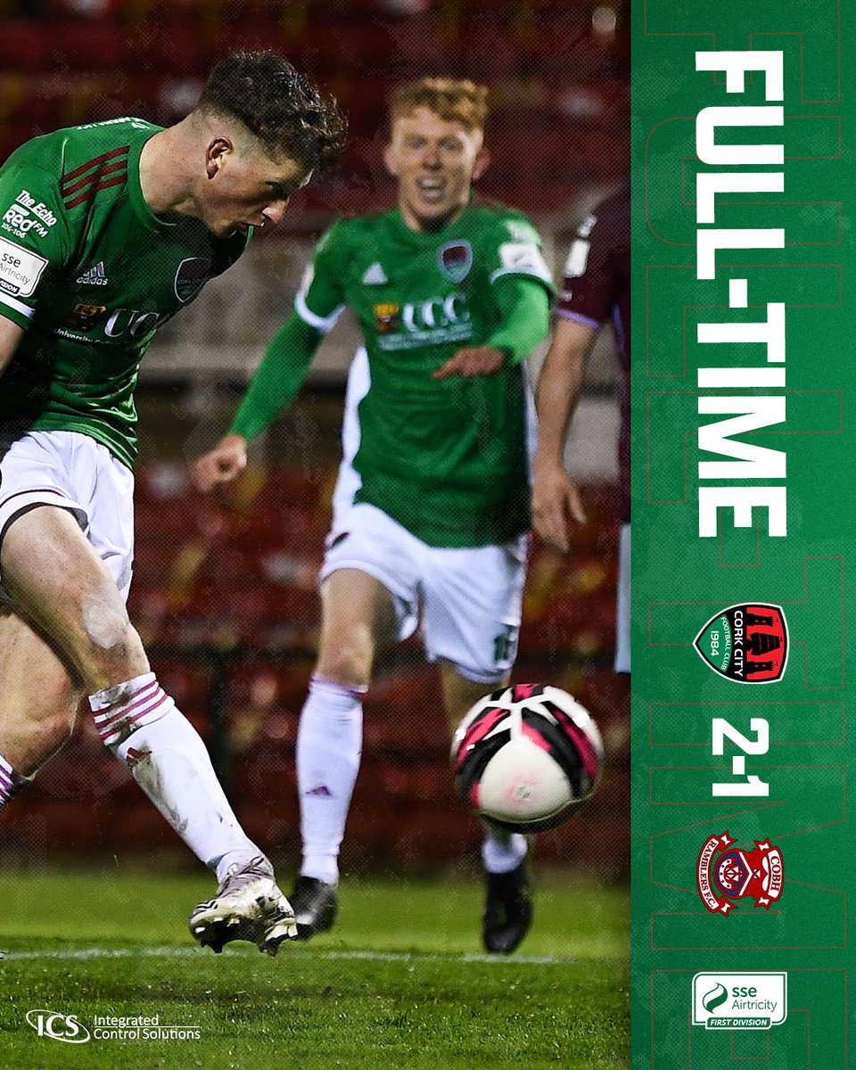 CorkCityFC's tweet photo. FULL-TIME!

Bargary's second half winner gives us the three points on opening night! 

🟢 2-1 🟣

#CCFC84 https://t.co/BqPg32D0Gn