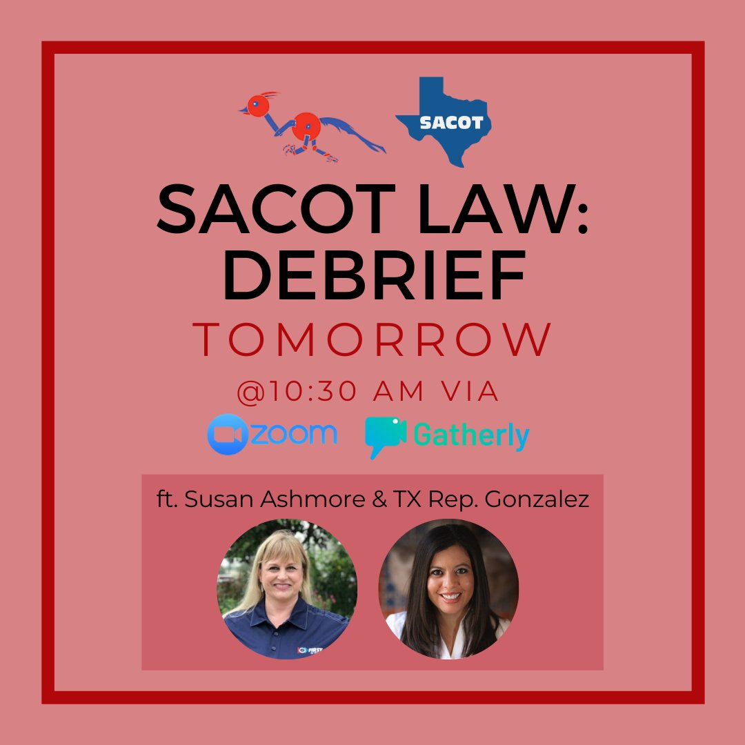 SACOTexas's tweet photo. SACOT LAW: Debrief is TOMORROW! Hear about STEM education &amp; interact w/ our panelists, TX Rep. Gonzalez &amp; Mrs. Ashmore from @firstintexas! We are also looking forward to hearing about your experiences meeting w/ TX legislators! RSVP: https://t.co/WN7WGsdggM!! https://t.co/wFevMoKqc4