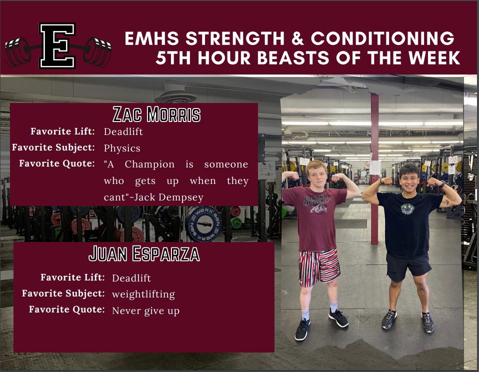 Our 5th Hour Beasts of the Week. These two are crushing it on daily basis since the semester started but they elevated there game this week. <a href="/goemhsathletics/">EMHS Sports</a>