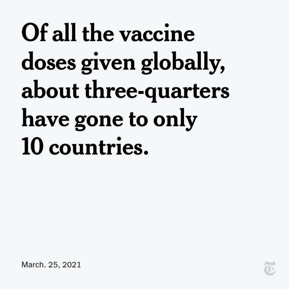 nytimes's tweet photo. Biden administration officials are expecting the U.S. to have a surplus of coronavirus vaccines by late spring. At least 30 countries have not yet injected a single person. https://t.co/TAxaGhC62R https://t.co/PJI0xjfWEK