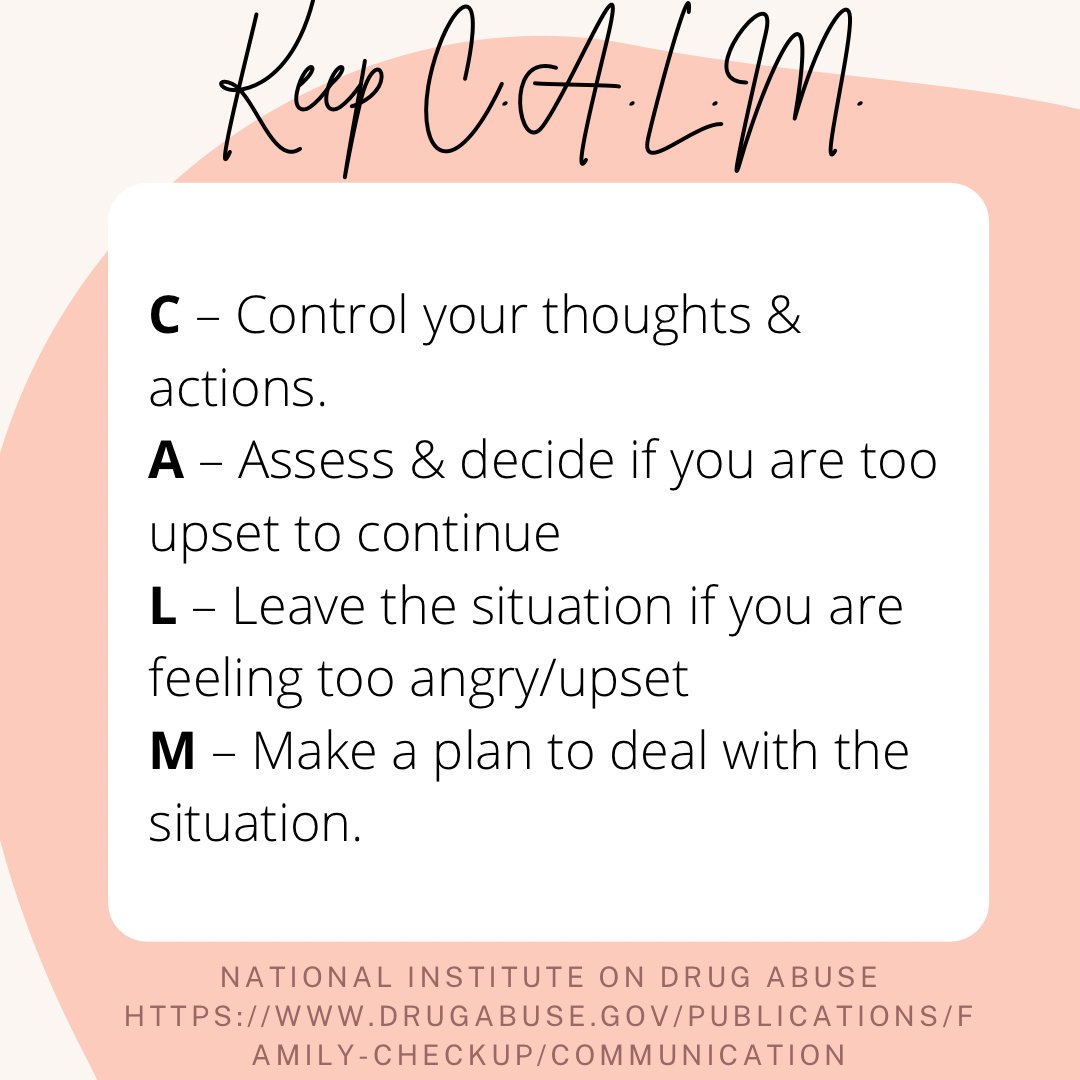 Parents, this one is for you! Talking to your child about drugs and alcohol can be a daunting task but we have you covered! Swipe for recommendations on initiating the conversation and how to keep C.A.L.M. when talkling to your child.